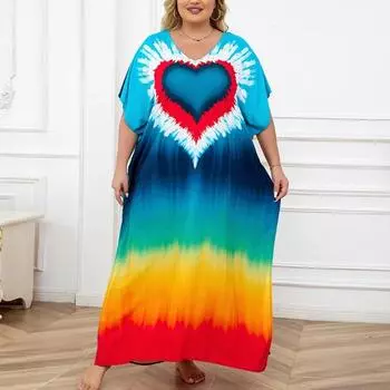 Женская мода лето весна Love Letter Print рукава 1/2 V-образный вырез свободная талия повседневные платья Size: One Size