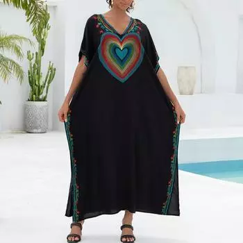 Женская мода лето весна Love Letter Print рукава 1/2 V-образный вырез свободная талия повседневные платья Size: One Size