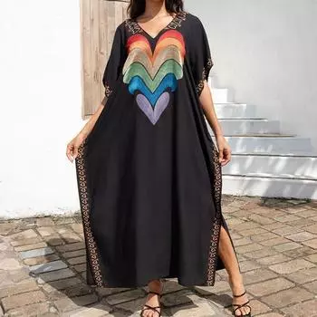 Женская мода лето весна Love Letter Print рукава 1/2 V-образный вырез свободная талия повседневные платья Size: One Size