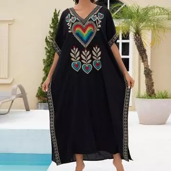 Женская мода лето весна Love Letter Print рукава 1/2 V-образный вырез свободная талия повседневные платья Size: One Size