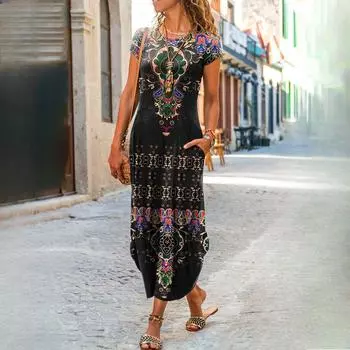 Женская мода лето весна однотонный принт с коротким рукавом и круглым вырезом с высокой талией повседневные платья S кенийский медный