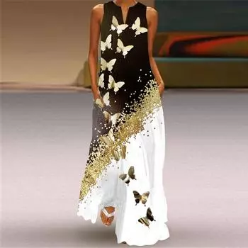 Женская мода лето весна повседневные платья без рукавов с v-образным вырезом S