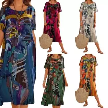 Женская мода лето весна повседневные платья с коротким рукавом и круглым вырезом