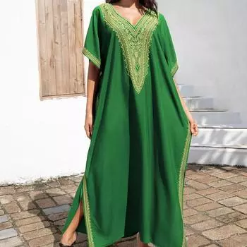 Женская мода лето весна рукава 1/2 V-образный вырез свободная талия повседневные платья Size: One Size