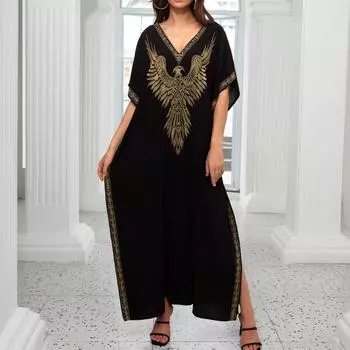 Женская мода лето весна рукава 1/2 V-образный вырез свободная талия повседневные платья Size: One Size