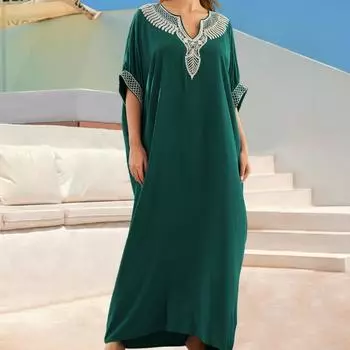 Женская мода лето весна рукава 1/2 V-образный вырез свободная талия повседневные платья Size: One Size