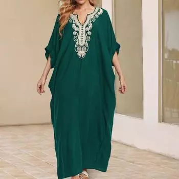 Женская мода лето весна рукава 1/2 V-образный вырез свободная талия повседневные платья Size: One Size