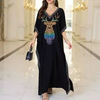 Женская мода лето весна рукава 1/2 V-образный вырез свободная талия повседневные платья Size: One Size