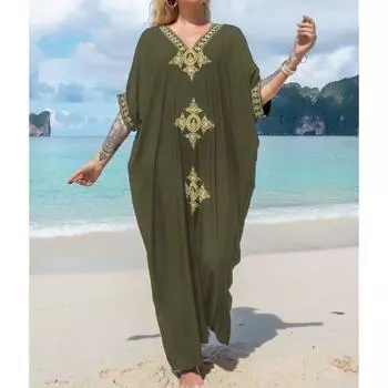 Женская мода лето весна рукава 1/2 V-образный вырез свободная талия повседневные платья Size: One Size