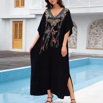 Женская мода лето весна рукава 1/2 V-образный вырез свободная талия повседневные платья Size: One Size