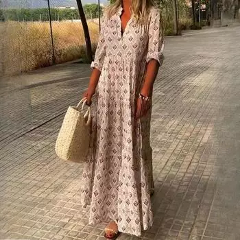 Женская мода лето весна сплошной цвет печати с длинным рукавом поло шеи Высокая талия повседневные платья S розовый