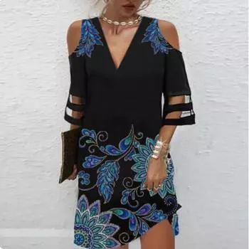 Женская мода, лето, весна, сплошной цвет, принт, рукава 1/2, v-образный вырез, высокая талия, повседневные платья S