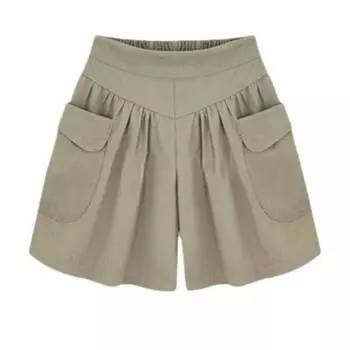Женская мода лето весна свободные повседневные однотонные принты эластичный пояс шорты пляжные шорты дышащие широкие шорты M хаки