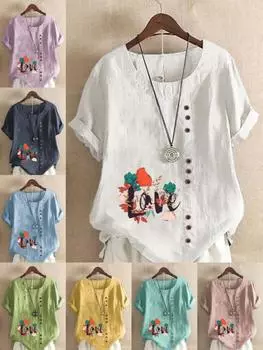 Женская мода Love Letter Flowers Printed с коротким рукавом футболка свободная хлопковая рубашка повседневная свободная летняя блузка топы больших размеров S розовый