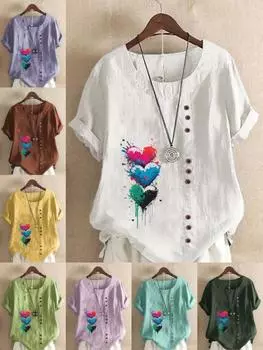 Женская мода Love Shape Printed футболка с коротким рукавом свободная хлопковая рубашка повседневная свободная летняя блузка топы больших размеров S розовый