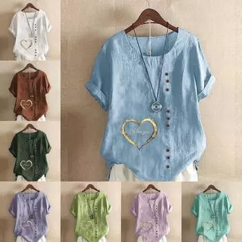 Женская мода Love Shape Printed футболка с коротким рукавом свободная хлопковая рубашка повседневная свободная летняя блузка топы больших размеров S розовый