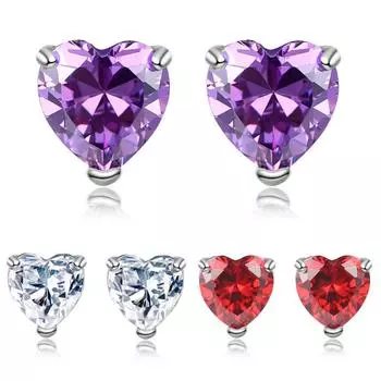 Женская мода любовь сердце кулон цирконий инкрустированные серьги-гвоздики свадебный подарок фиолетовый
