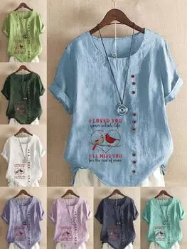 Женская мода Маленькая птичка алфавит напечатанная футболка с коротким рукавом свободная хлопковая рубашка повседневная свободная летняя блузка топы больших размеров S розовый