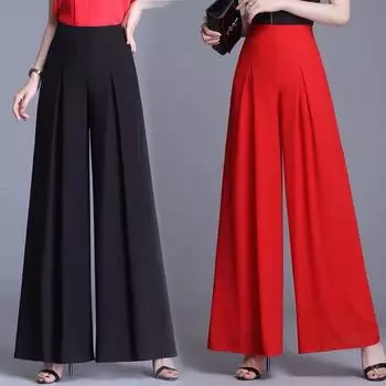 Женская мода Мешковатая шифоновая юбка Брюки Свободные брюки с высокой талией и широкими штанинами XXXXXL чёрный