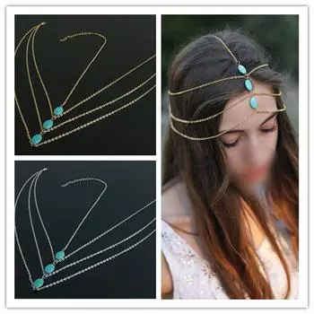Женская мода металлическая цепочка на голову ювелирные изделия повязка на голову головной убор для волос 1
