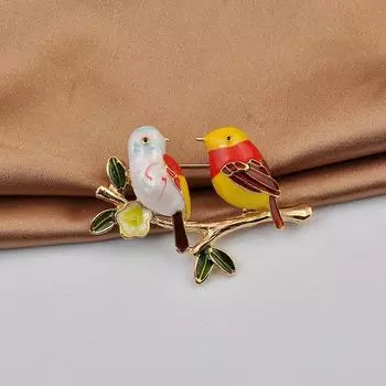 Женская мода, милые броши с птицами для женщин, роскошные броши из желтого золота, эмалированная брошь в виде животного, булавки