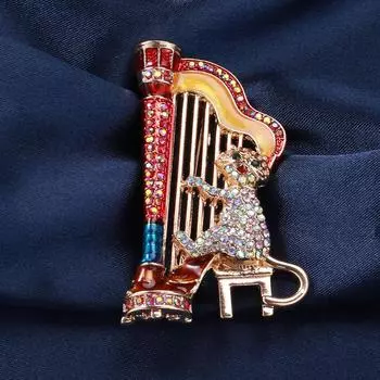 Женская мода, милые броши в форме пианино с изображением кота для женщин, роскошная брошь из эмалированного сплава золотого цвета, булавки красный
