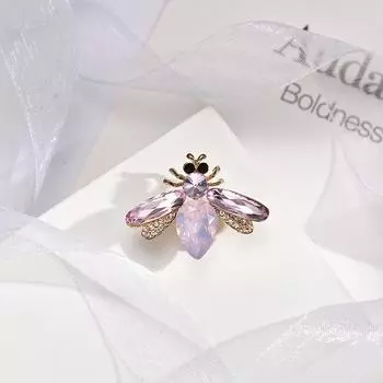 Женская мода, милые броши в виде пчелы с розовыми и белыми кристаллами для женщин, роскошная брошь в виде животного цвета золотого, серебряного цвета из сплава, булавки белый