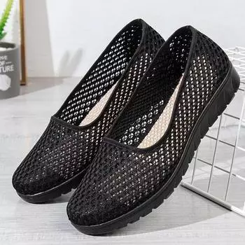 женская мода милые легкие сетчатые дышащие весенние нескользящие туфли на плоской подошве женские классические удобные черные туфли ba301 34