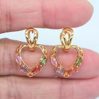 Женская мода многоцветный кубический цирконий CZ полые серьги с сердцем любви ювелирные изделия разноцветный