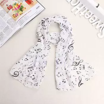 Женская мода музыкальная нота шифоновый шарф на шею шаль глушитель шарфы длинный шарф белый
