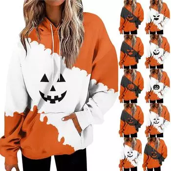 Женская мода на Хэллоуин с принтом Свободный повседневный топ с длинными рукавами XXXL хаки