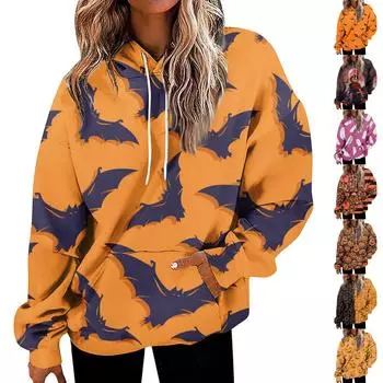 Женская мода на Хэллоуин с принтом Свободный повседневный топ с длинными рукавами XXXL розовый