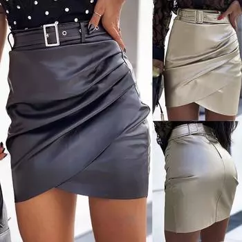 Женская мода на молнии нерегулярная сексуальная сумка на бедрах кожаная короткая юбка юбка средней длины L чёрный