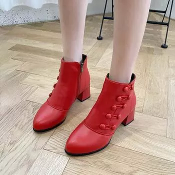 Женская мода на высоком каблуке, толстый каблук, молния сбоку, повседневная обувь для ходьбы, модная женская обувь 35 красный