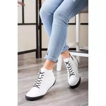 Женская мода Натуральная кожа Белые черные кожаные сапоги Повседневная обувь