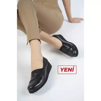 Женская мода Натуральная кожа Черная кожаная повседневная обувь Повседневная обувь