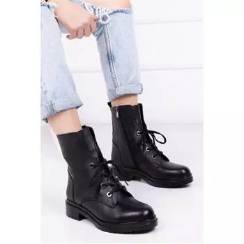 Женская мода Натуральная кожа Черные кожаные сапоги Повседневная обувь