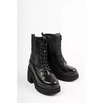 Женская мода Натуральная кожа Черные кожаные сапоги Повседневная обувь