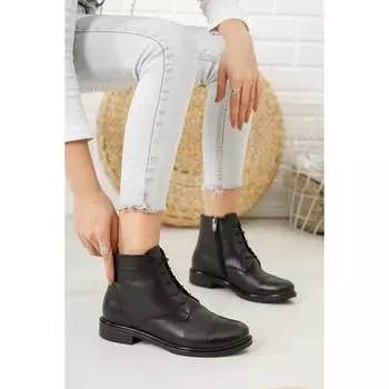 Женская мода Натуральная кожа Черные кожаные сапоги Повседневная обувь