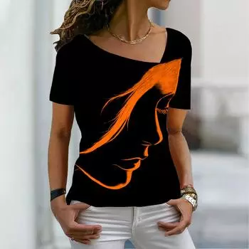 Женская мода, новая ретро-футболка с принтом лица, футболка с короткими рукавами и v-образным вырезом, базовая рубашка, топ, летний топ XS-8XL/3D печать S