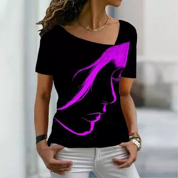 Женская мода, новая ретро-футболка с принтом лица, футболка с короткими рукавами и v-образным вырезом, базовая рубашка, топ, летний топ XS-8XL/3D печать M