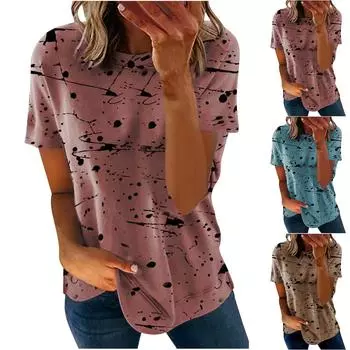 Женская мода, новая свободная футболка с круглым вырезом и принтом граффити, короткий рукав, топ с круглым вырезом L синий