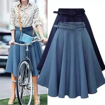 Женская мода Новая женская юбка в ковбойском стиле(Размер:Талия 65см-77см, длина 60см) светло-синий