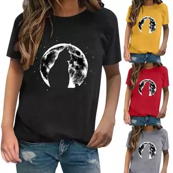 Женская мода, новый дизайн, рубашка с принтом кота, футболка с коротким рукавом и круглым вырезом
