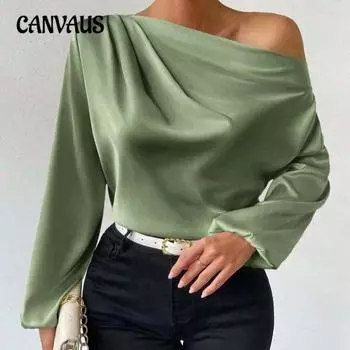 Женская мода новый однотонный топ с диагональными плечами и длинными рукавами S жёлтый/зелёный