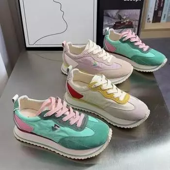 Женская мода, новый осенний стиль, трендовый бренд, дизайн спортивной обуви 2024 года, повседневная обувь для ходьбы, на толстой подошве, удобная обувь для скейтбординга 35 бежевый