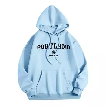 Женская мода O-образный вырез с длинным рукавом и принтом, толстовка с капюшоном L