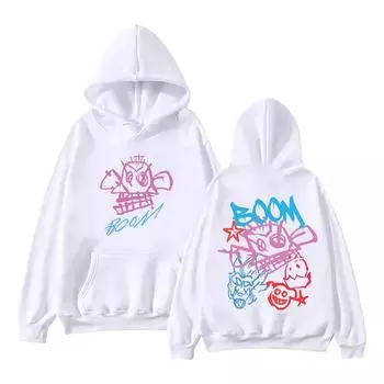 Женская мода O-образный вырез с длинным рукавом и принтом, толстовка с капюшоном S белый