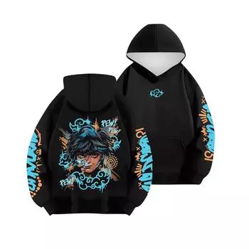 Женская мода O-образный вырез с длинным рукавом и принтом, толстовка с капюшоном L синий