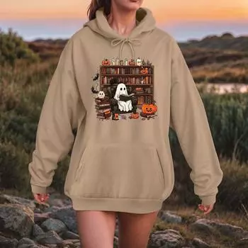 Женская мода O-образный вырез с длинным рукавом и принтом, толстовка с капюшоном M верблюд